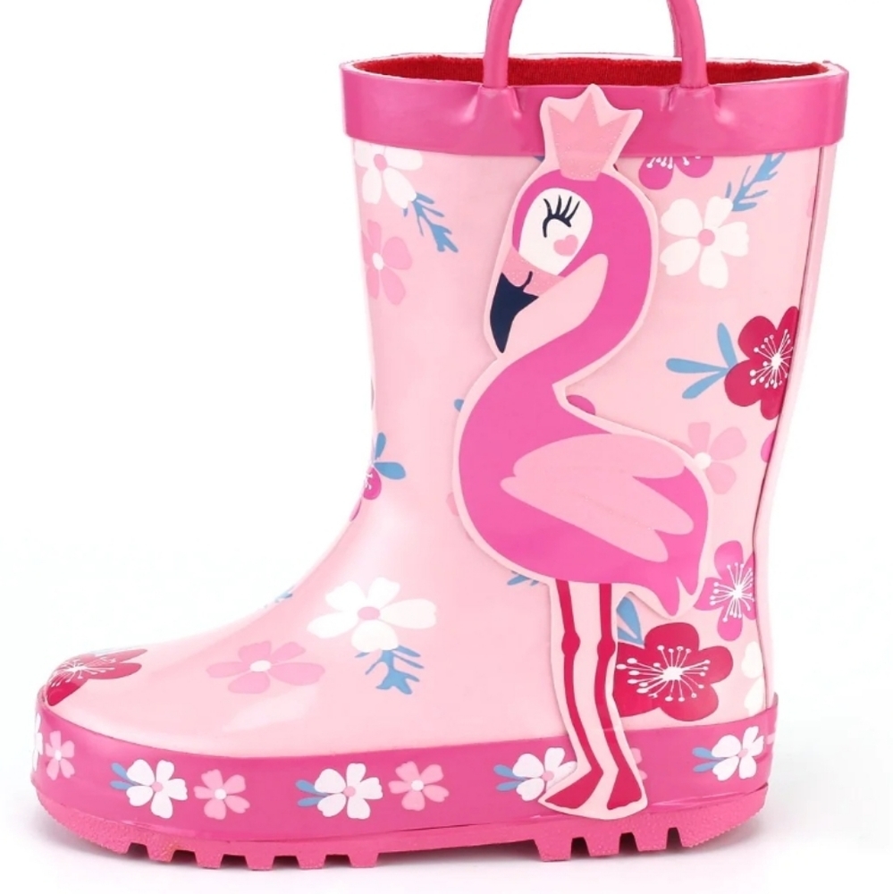 K Komforme Flowers & Flamingo Rainboots Size 6